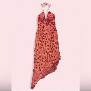 Vintage Y2K Cache Orange Pure Silk Beaded Asymmetrical Dress